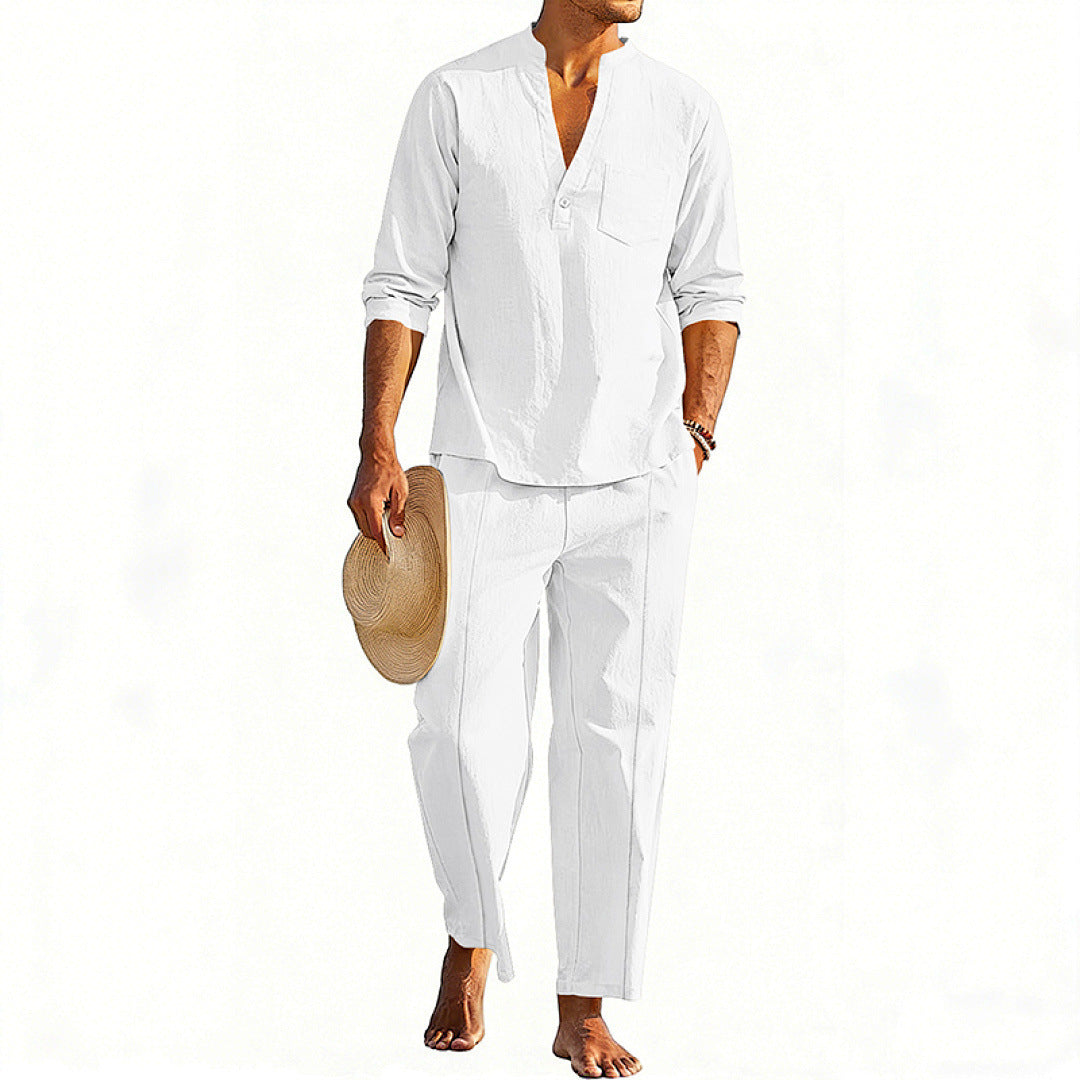Casual Men's Henley Long-Sleeve Straight-Leg Pants Set Altior Prime