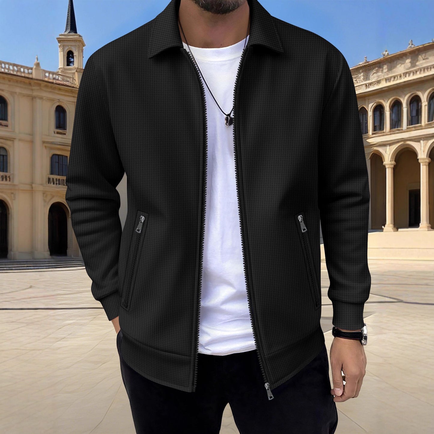 New Solid-color Pocketed Zip-up Long-sleeve Jacket Coat Altior Prime
