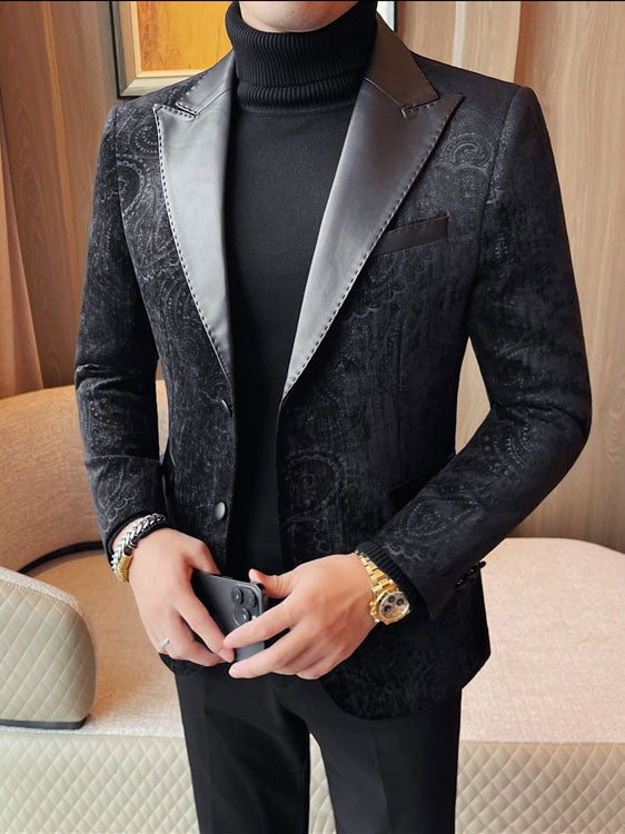 Jacquard Velvet Leather Lapel Men's Blazer Altior Prime