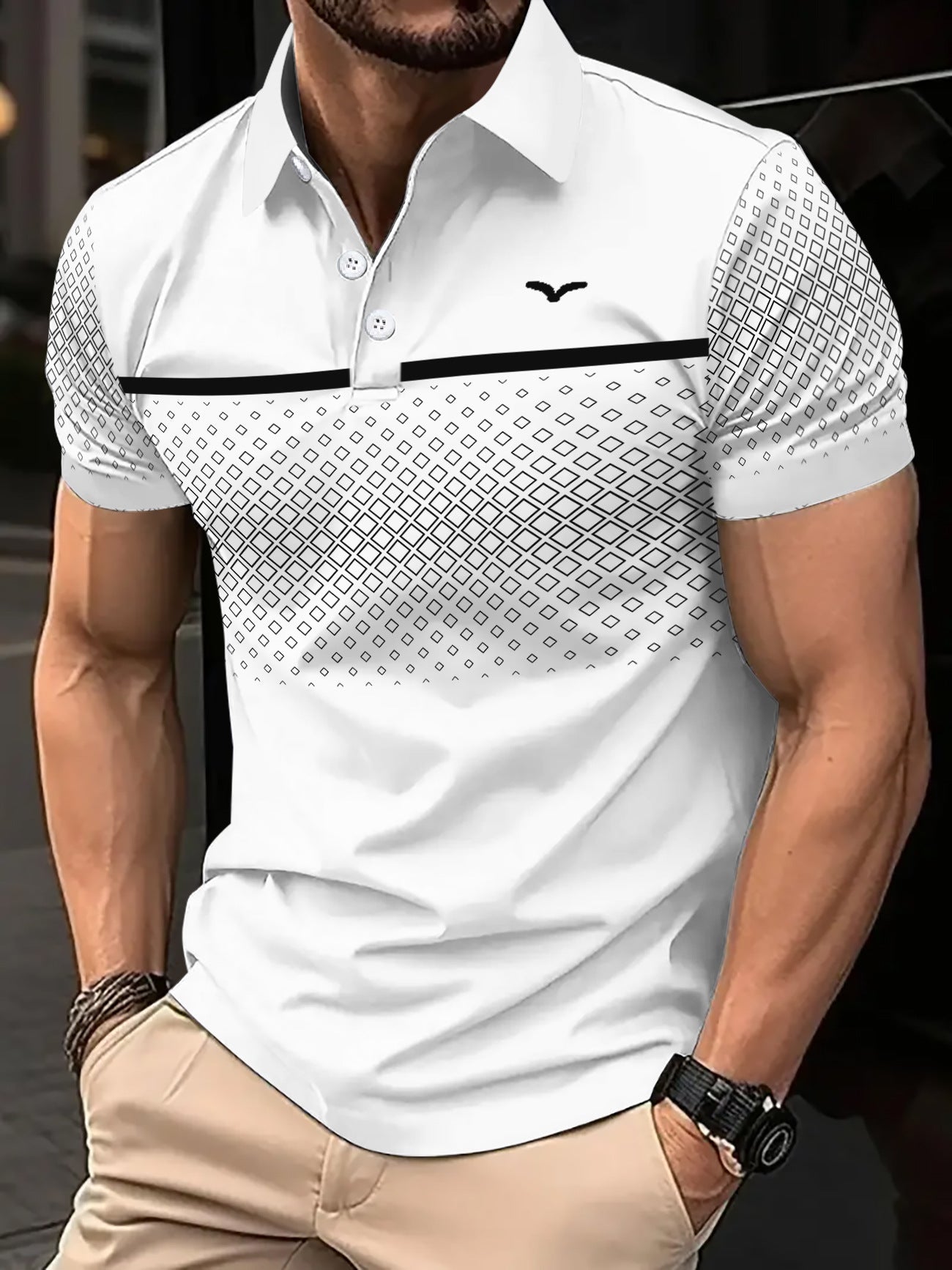 Men's Slim-Fit Printed Lapel Short-Sleeve Polo Shirt Altior Prime
