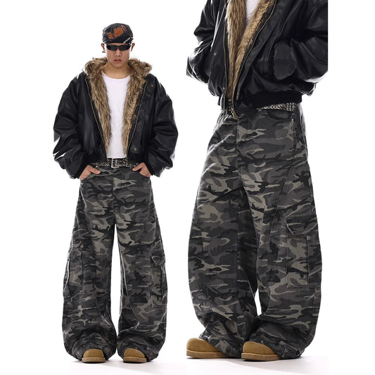 American-style Vintage Camouflage Machete-cut Jeans For Men Altior Prime