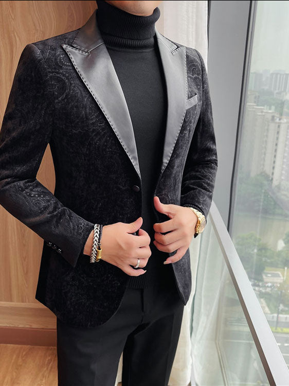 Jacquard Velvet Leather Lapel Men's Blazer Altior Prime