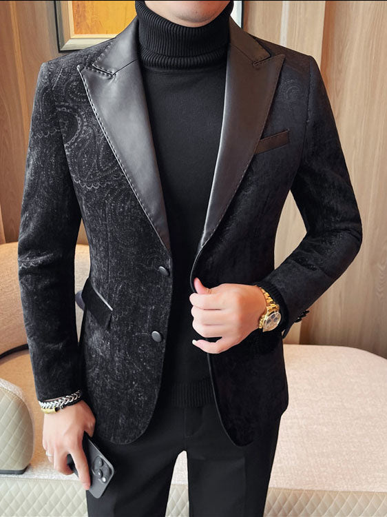 Jacquard Velvet Leather Lapel Men's Blazer Altior Prime