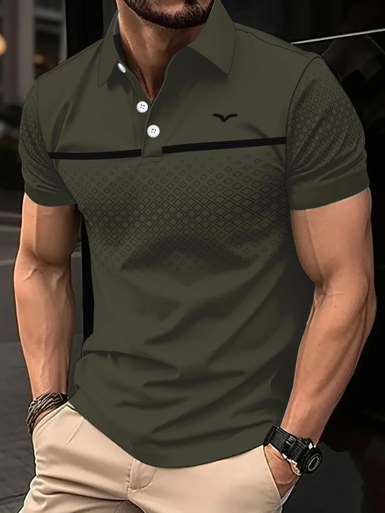Men's Slim-Fit Printed Lapel Short-Sleeve Polo Shirt Altior Prime