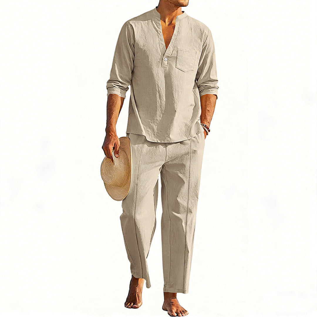 Casual Men's Henley Long-Sleeve Straight-Leg Pants Set Altior Prime