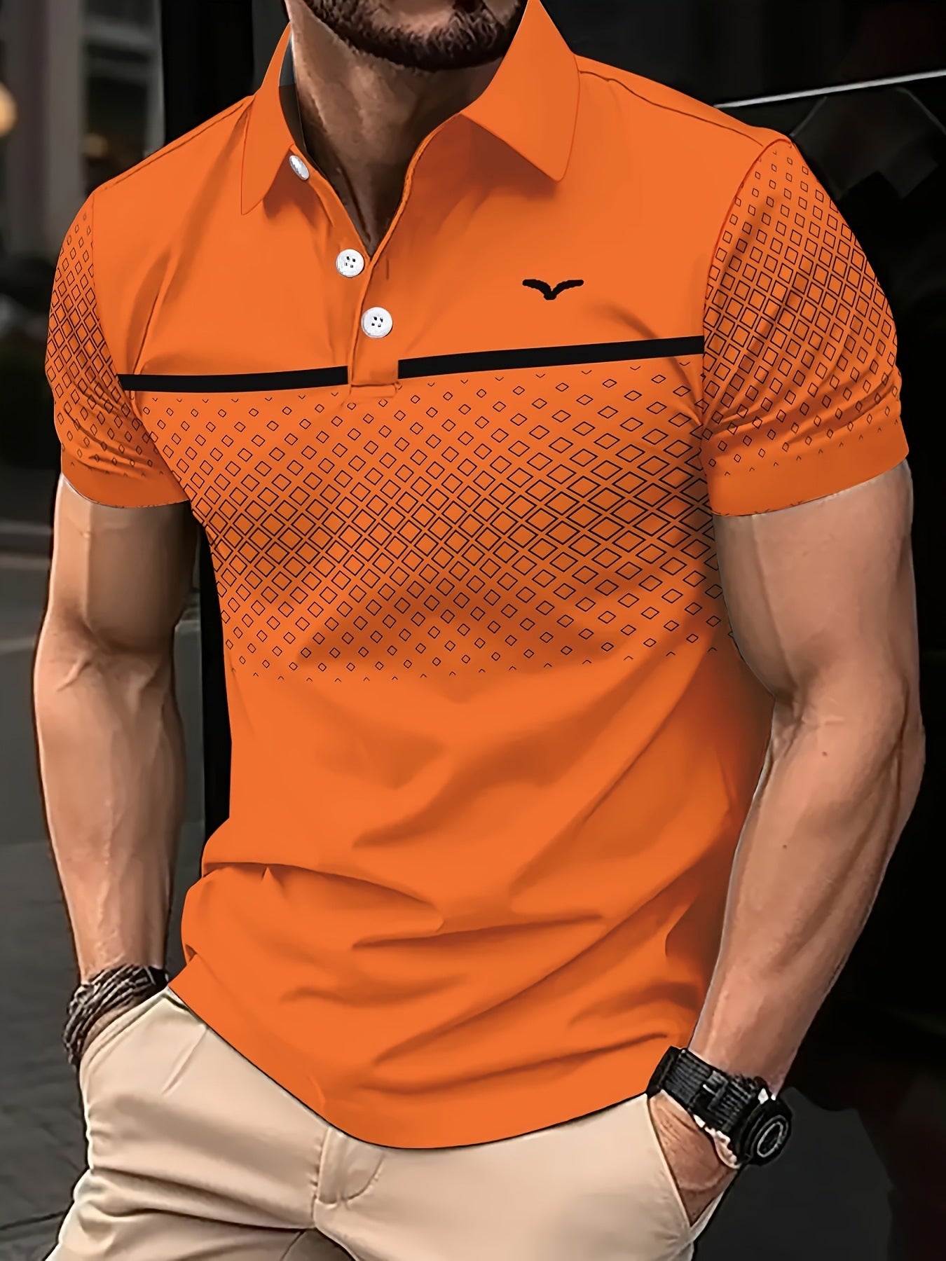 Men's Slim-Fit Printed Lapel Short-Sleeve Polo Shirt Altior Prime