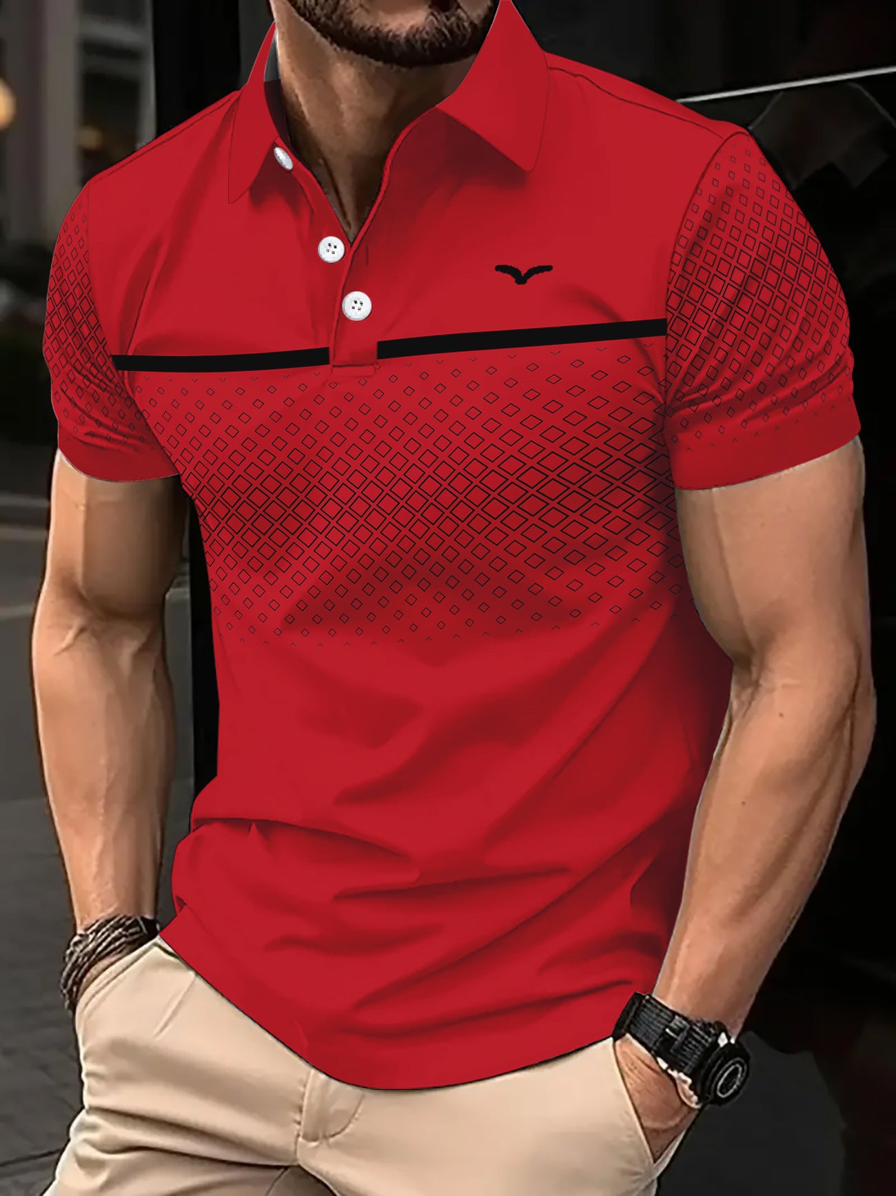 Men's Slim-Fit Printed Lapel Short-Sleeve Polo Shirt Altior Prime