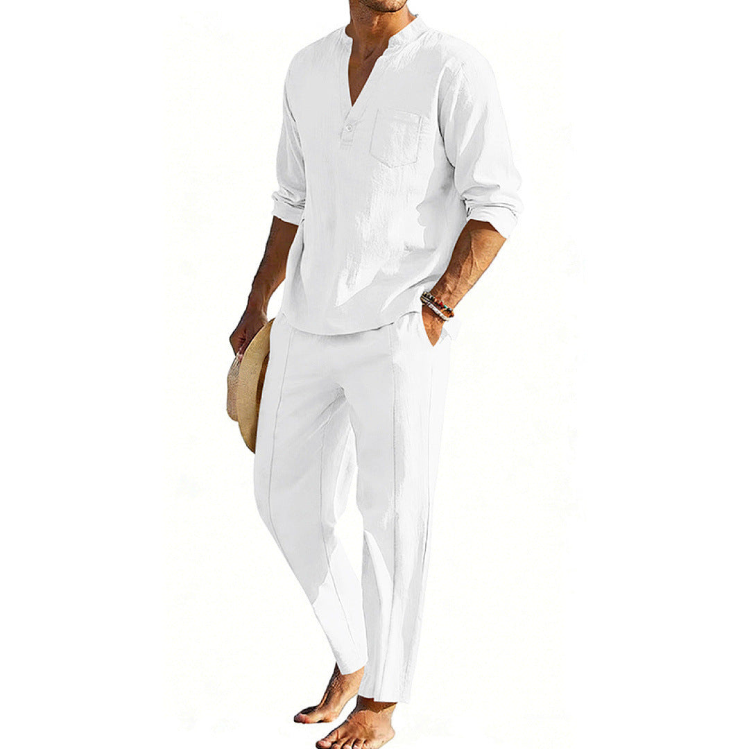 Casual Men's Henley Long-Sleeve Straight-Leg Pants Set Altior Prime