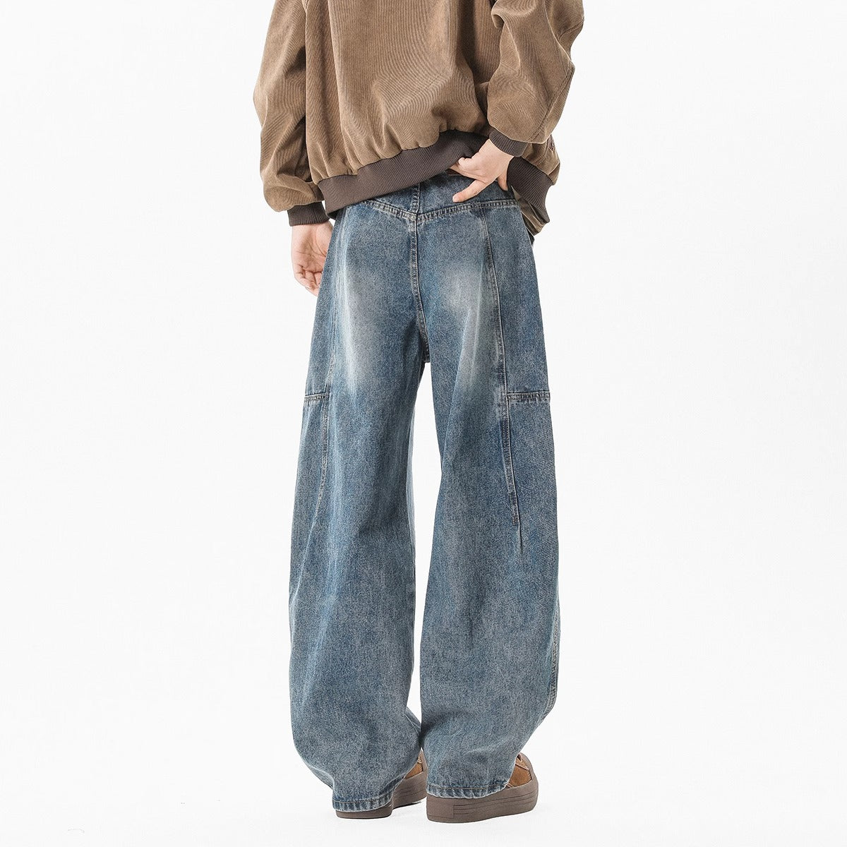 Retro Pleated Washed Denim Jeans Mens Straight-Leg Loose-Fit Altior Prime