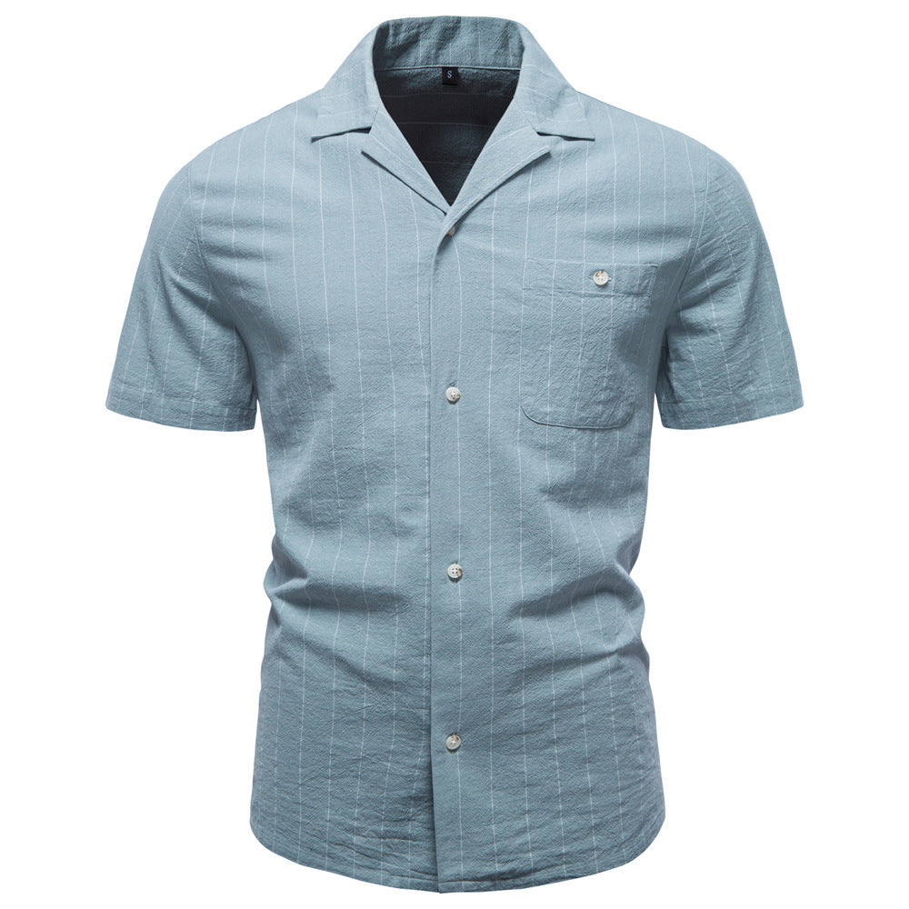 Cotton Cuban-collar Striped Shirt For Men Altior Prime
