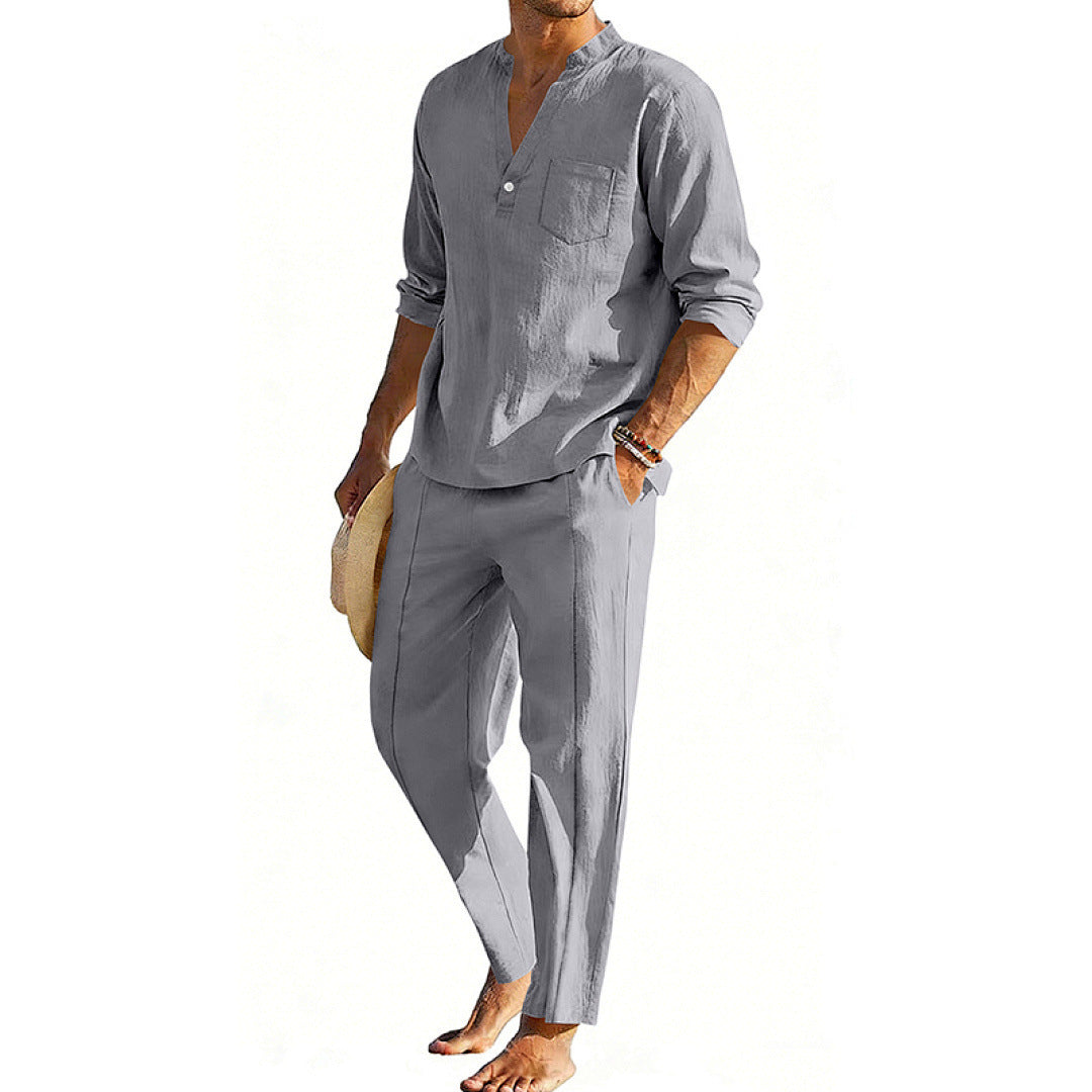 Casual Men's Henley Long-Sleeve Straight-Leg Pants Set Altior Prime