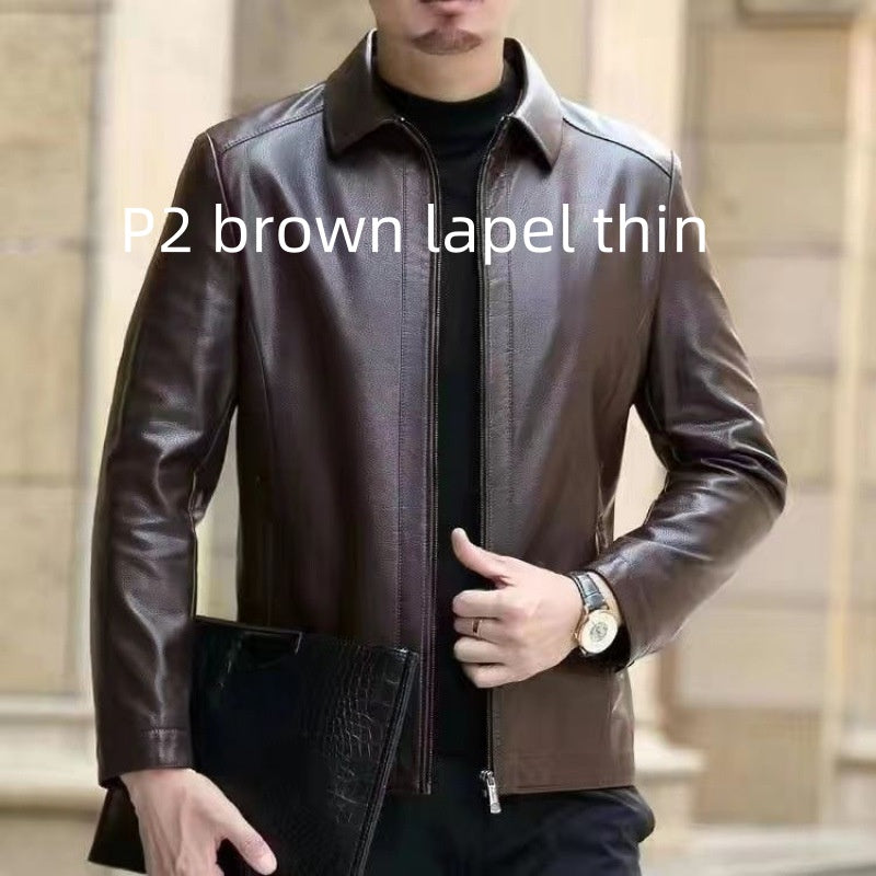 Leather Jacket For Middle-aged Men Leather Clothing With Stand Collar Men Fleece-lined Altior Prime