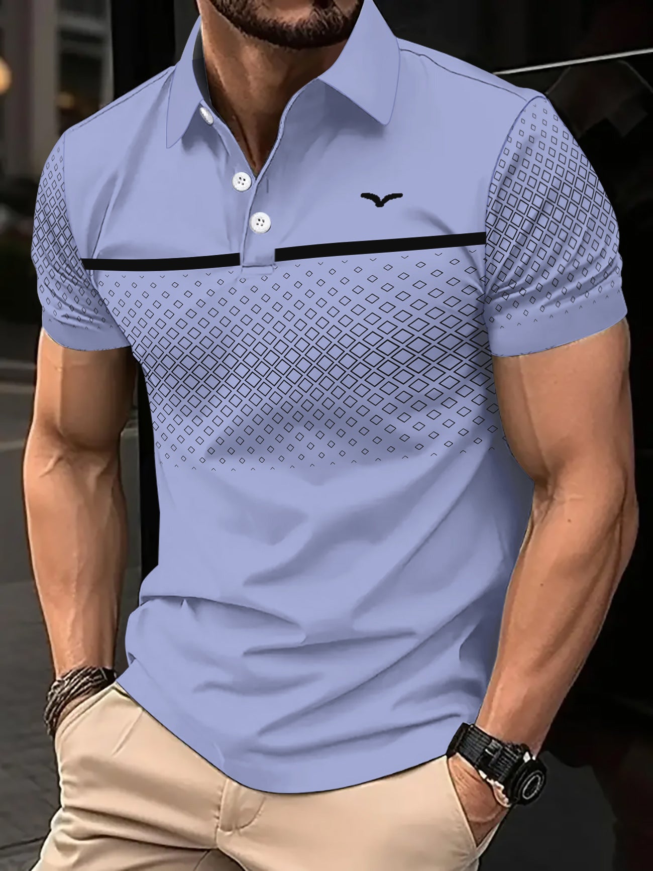 Men's Slim-Fit Printed Lapel Short-Sleeve Polo Shirt Altior Prime