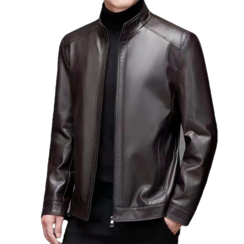 Leather Jacket For Middle-aged Men Leather Clothing With Stand Collar Men Fleece-lined Altior Prime