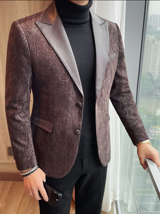 Jacquard Velvet Leather Lapel Men's Blazer Altior Prime