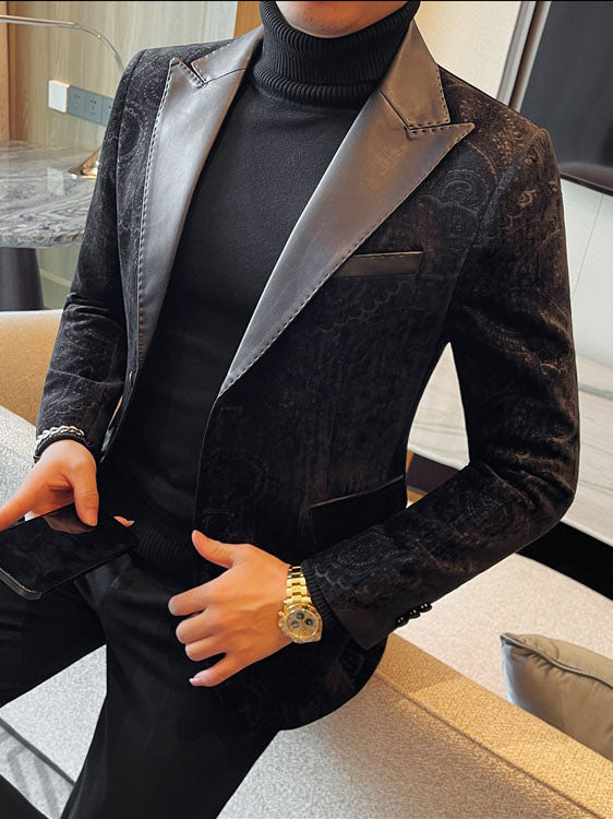 Jacquard Velvet Leather Lapel Men's Blazer Altior Prime