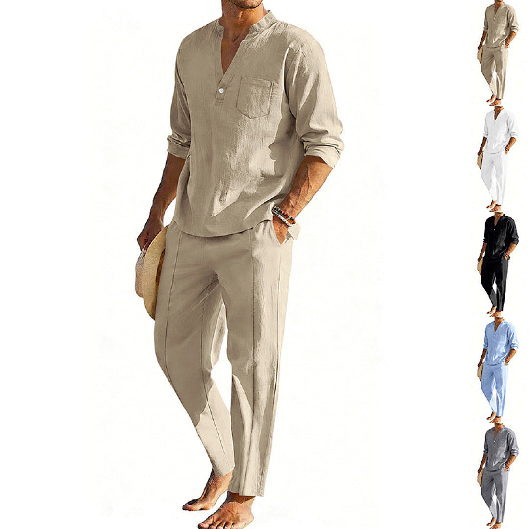 Casual Men's Henley Long-Sleeve Straight-Leg Pants Set Altior Prime