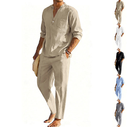 Casual Men's Henley Long-Sleeve Straight-Leg Pants Set Altior Prime