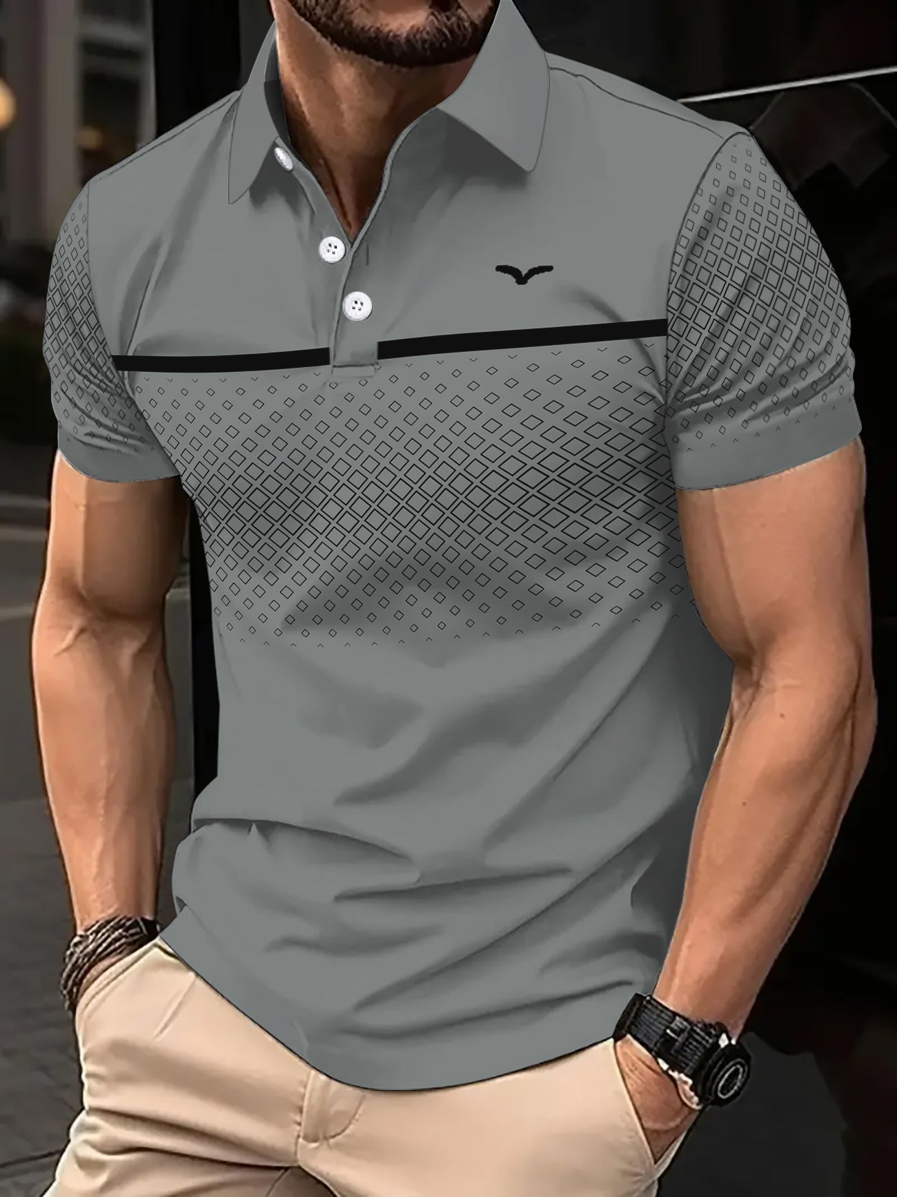 Men's Slim-Fit Printed Lapel Short-Sleeve Polo Shirt Altior Prime