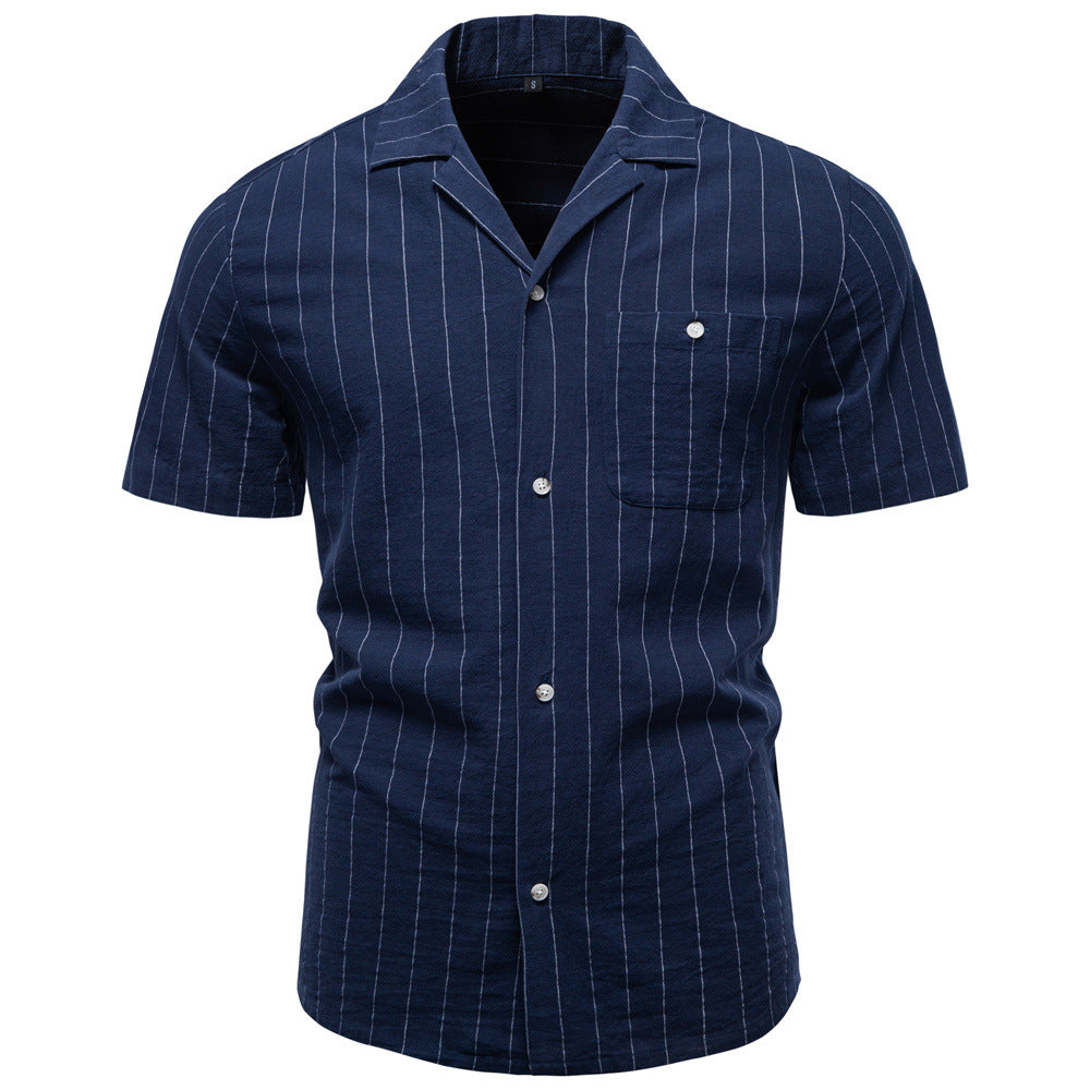 Cotton Cuban-collar Striped Shirt For Men Altior Prime
