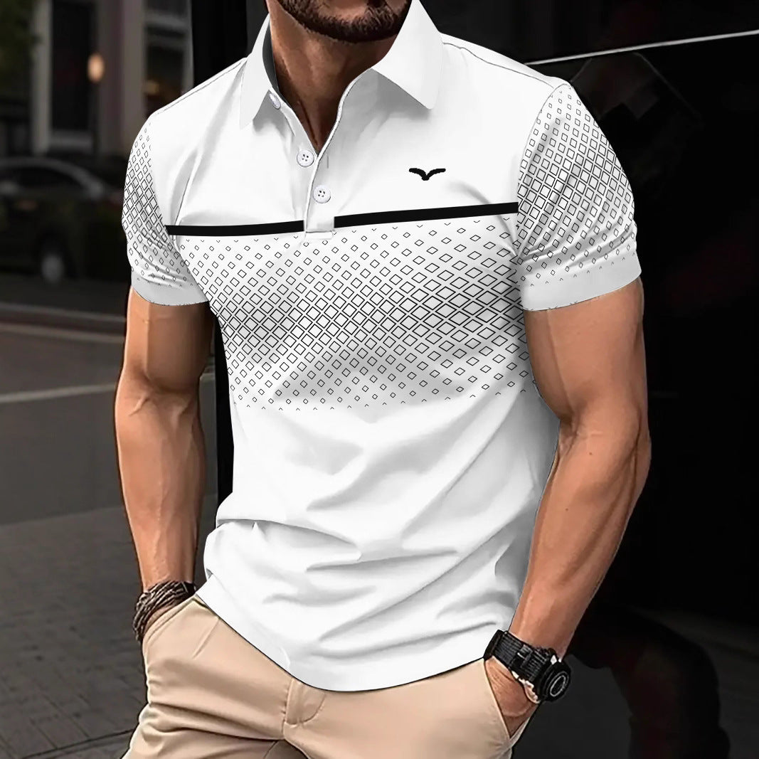 Men's Slim-Fit Printed Lapel Short-Sleeve Polo Shirt Altior Prime