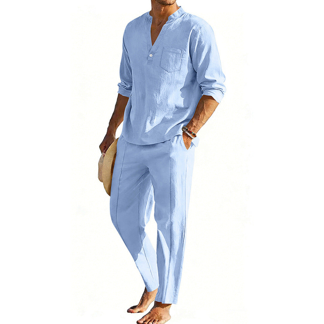 Casual Men's Henley Long-Sleeve Straight-Leg Pants Set Altior Prime