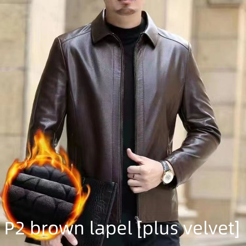 Leather Jacket For Middle-aged Men Leather Clothing With Stand Collar Men Fleece-lined Altior Prime
