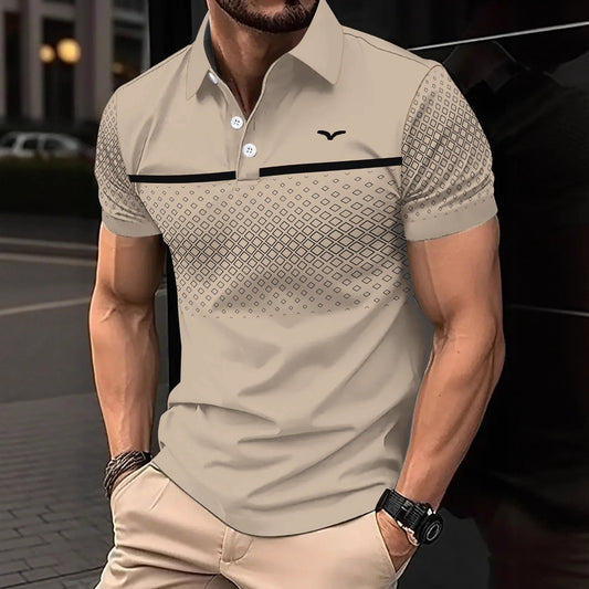 Men's Slim-Fit Printed Lapel Short-Sleeve Polo Shirt Altior Prime