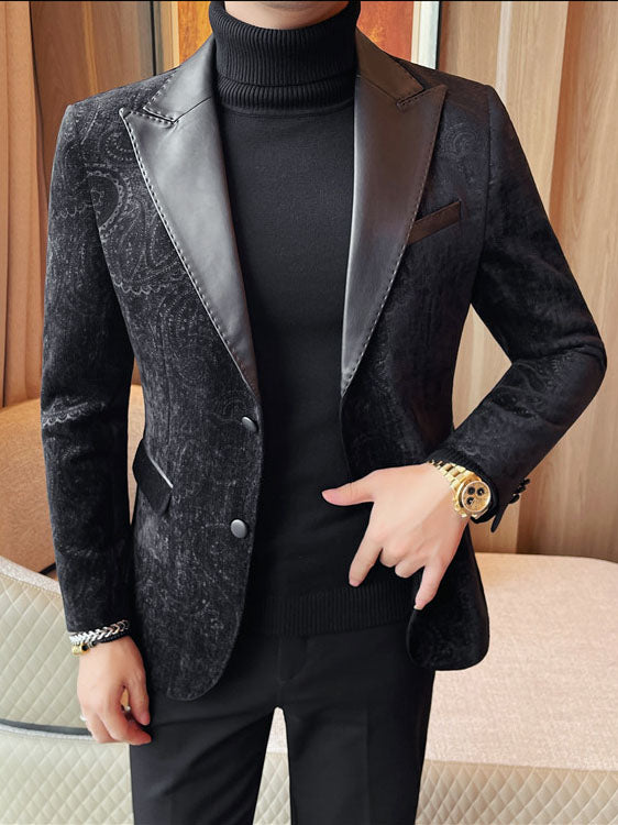 Jacquard Velvet Leather Lapel Men's Blazer Altior Prime