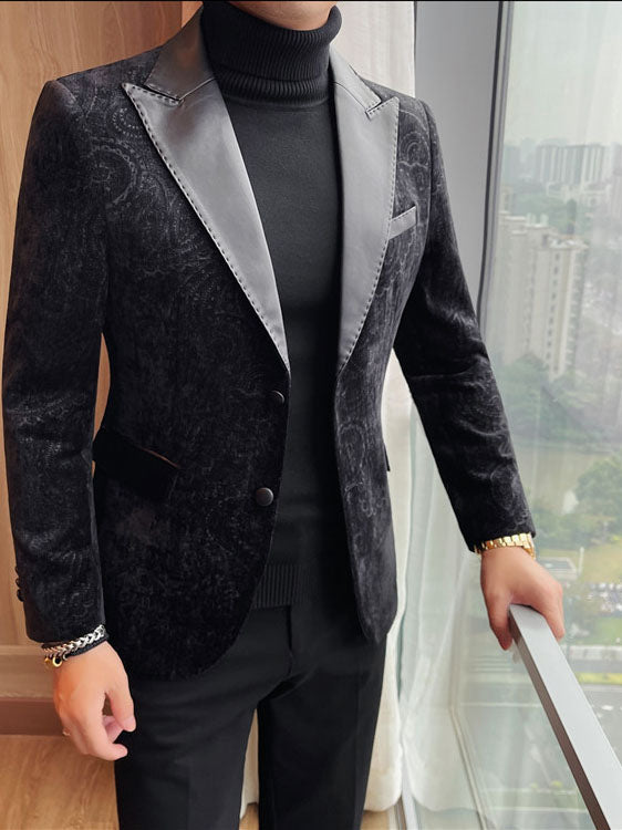 Jacquard Velvet Leather Lapel Men's Blazer Altior Prime