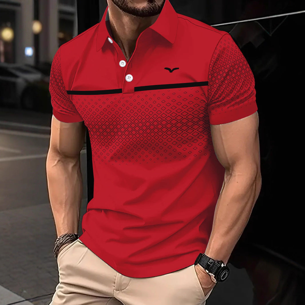 Men's Slim-Fit Printed Lapel Short-Sleeve Polo Shirt Altior Prime