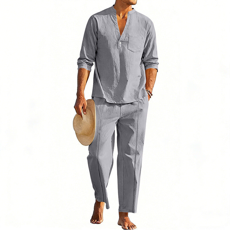 Casual Men's Henley Long-Sleeve Straight-Leg Pants Set Altior Prime