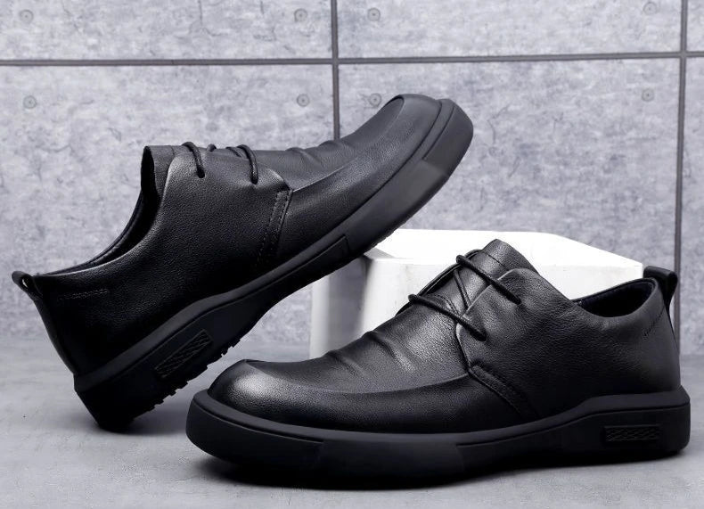 Black Thick Sole Soft Leather Shoes for Men High Quality Fashion Low Price Designer Footwear Offer Retro New in Man Casual Shoe