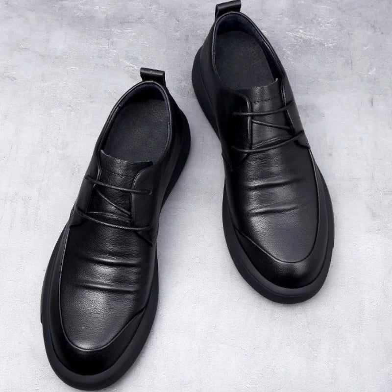 Black Thick Sole Soft Leather Shoes for Men High Quality Fashion Low Price Designer Footwear Offer Retro New in Man Casual Shoe