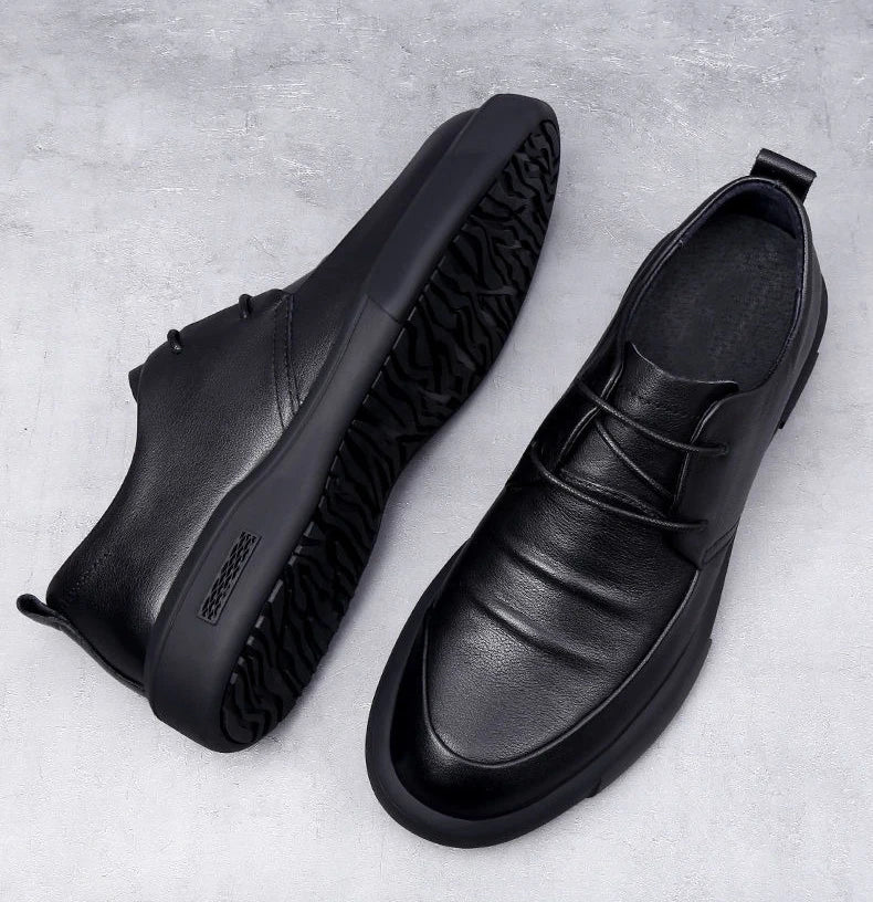 Black Thick Sole Soft Leather Shoes for Men High Quality Fashion Low Price Designer Footwear Offer Retro New in Man Casual Shoe