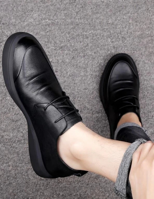 Black Thick Sole Soft Leather Shoes for Men High Quality Fashion Low Price Designer Footwear Offer Retro New in Man Casual Shoe