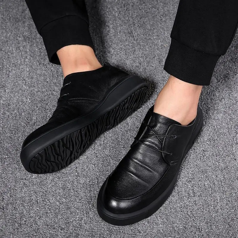 Black Thick Sole Soft Leather Shoes for Men High Quality Fashion Low Price Designer Footwear Offer Retro New in Man Casual Shoe