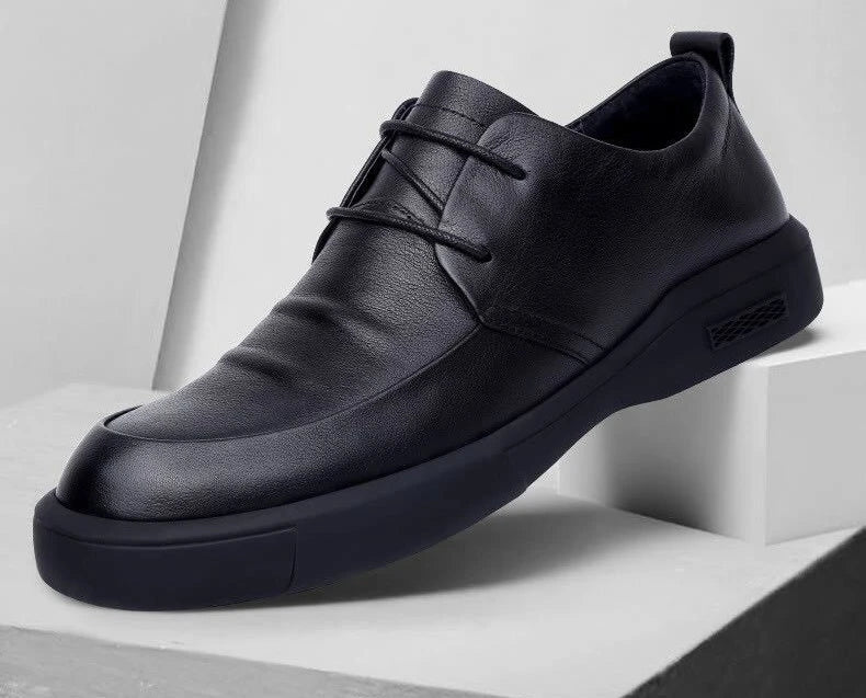 Black Thick Sole Soft Leather Shoes for Men High Quality Fashion Low Price Designer Footwear Offer Retro New in Man Casual Shoe