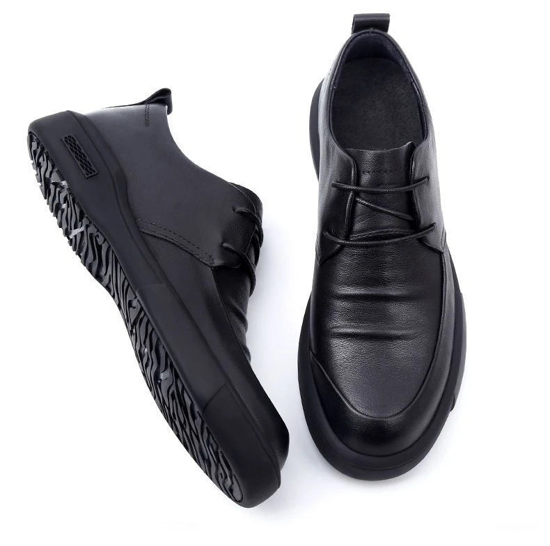 Black Thick Sole Soft Leather Shoes for Men High Quality Fashion Low Price Designer Footwear Offer Retro New in Man Casual Shoe