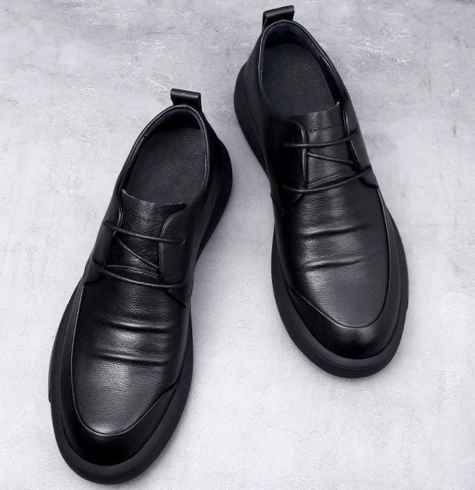 Black Thick Sole Soft Leather Shoes for Men High Quality Fashion Low Price Designer Footwear Offer Retro New in Man Casual Shoe