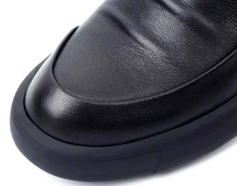 Black Thick Sole Soft Leather Shoes for Men High Quality Fashion Low Price Designer Footwear Offer Retro New in Man Casual Shoe