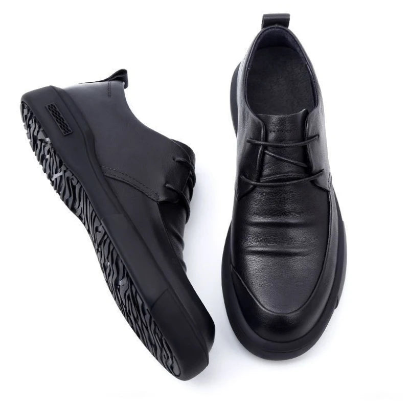 Black Thick Sole Soft Leather Shoes for Men High Quality Fashion Low Price Designer Footwear Offer Retro New in Man Casual Shoe