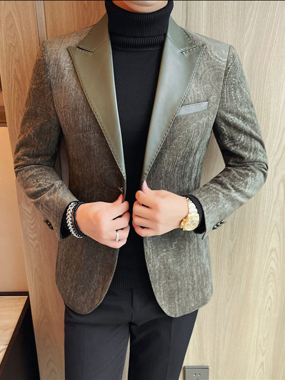 Jacquard Velvet Leather Lapel Men's Blazer Altior Prime