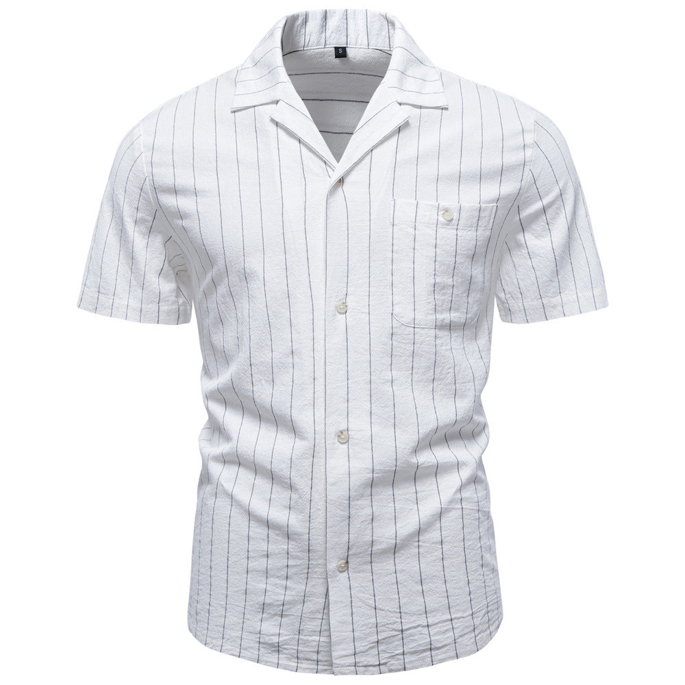 Cotton Cuban-collar Striped Shirt For Men Altior Prime