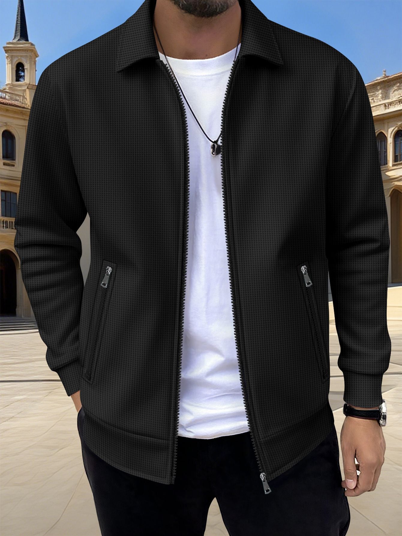 New Solid-color Pocketed Zip-up Long-sleeve Jacket Coat Altior Prime