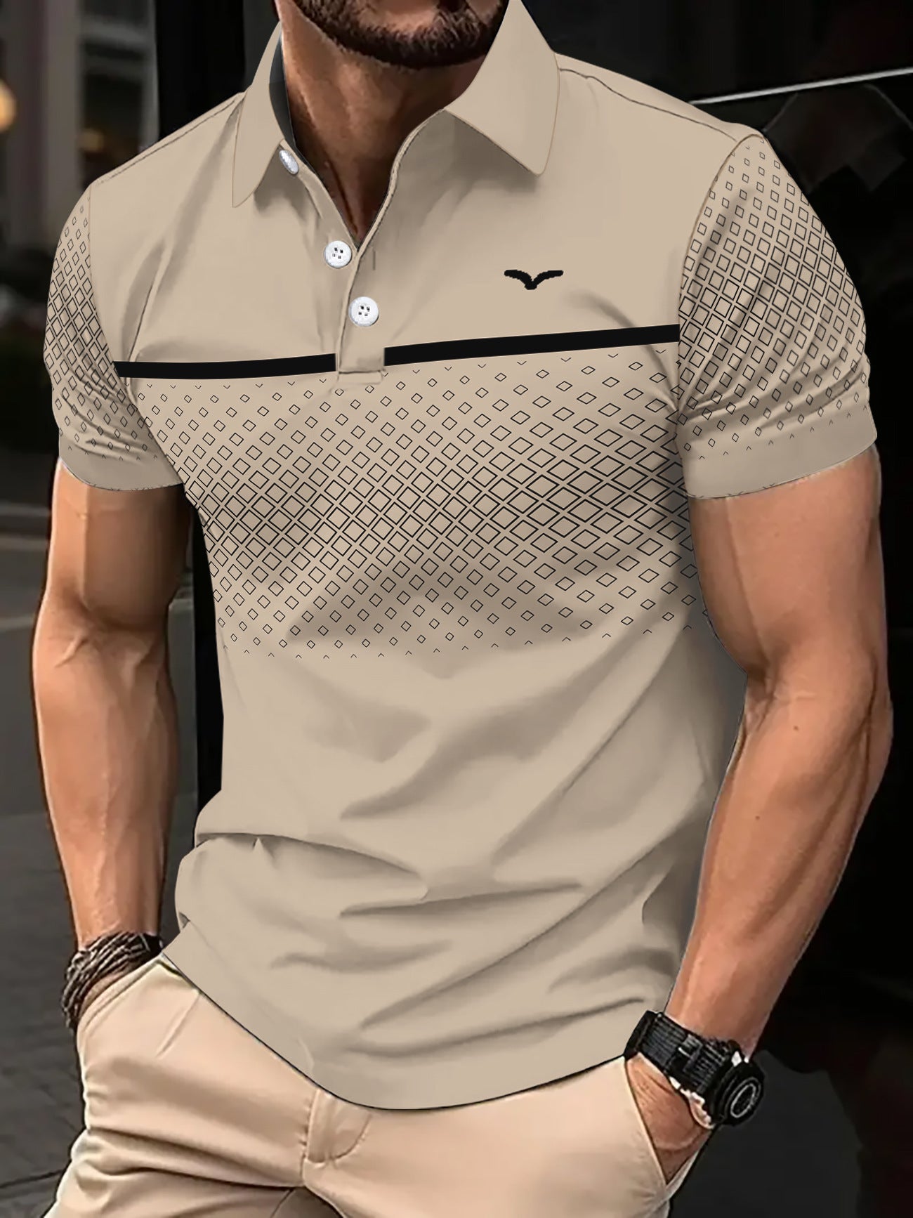 Men's Slim-Fit Printed Lapel Short-Sleeve Polo Shirt Altior Prime