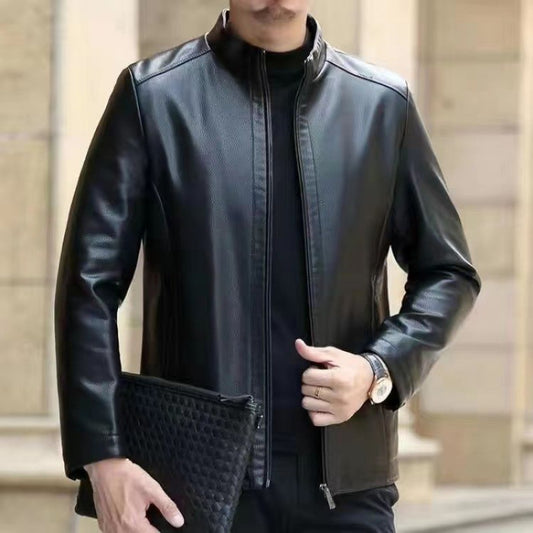 Leather Jacket For Middle-aged Men Leather Clothing With Stand Collar Men Fleece-lined Altior Prime
