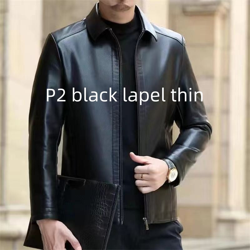 Leather Jacket For Middle-aged Men Leather Clothing With Stand Collar Men Fleece-lined Altior Prime