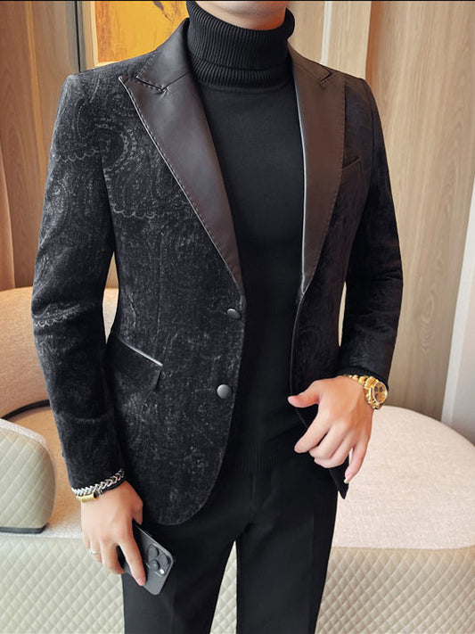 Jacquard Velvet Leather Lapel Men's Blazer Altior Prime