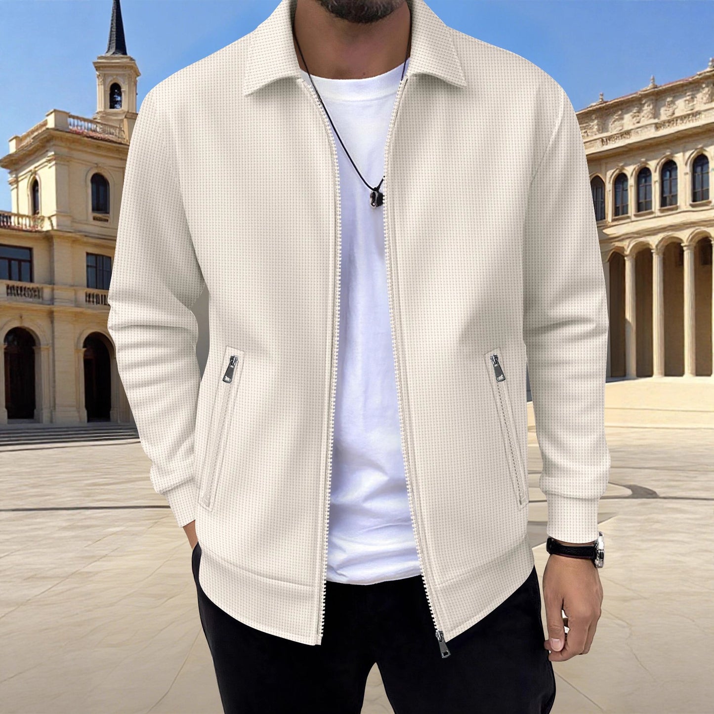 New Solid-color Pocketed Zip-up Long-sleeve Jacket Coat Altior Prime